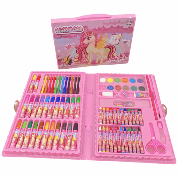 Maleta De Pintura Infantil Estojo Peças Unicórnio  Dinossauro Menino 98pcs
