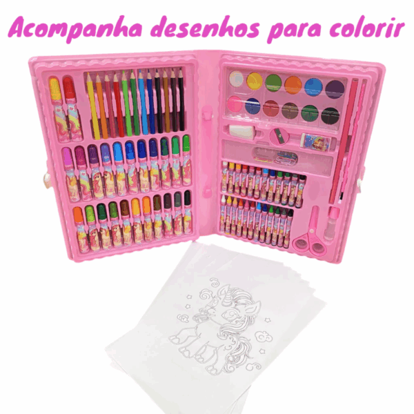 Maleta De Pintura Infantil Estojo Peças Unicórnio  Dinossauro Menino 98pcs - Imagem 3