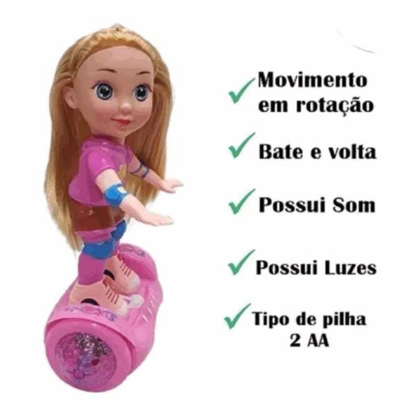 Brinquedo Boneca Rosa Overboard Anda Com Luzes e Sons Grande Bate e Volta Giros - Imagem 3