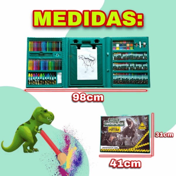 Estojo Maleta 208 Peças Infantil Dinossauro Escolar Pintura - Imagem 4