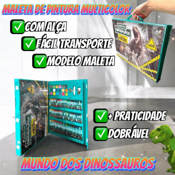 Estojo Maleta 208 Peças Infantil Dinossauro Escolar Pintura - Imagem 3