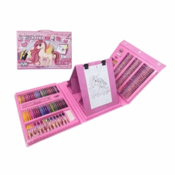 Maleta de pintura infantil de menina e dinossauro Estojo colorir Maleta escolar completa com 208 Peças - Imagem 3