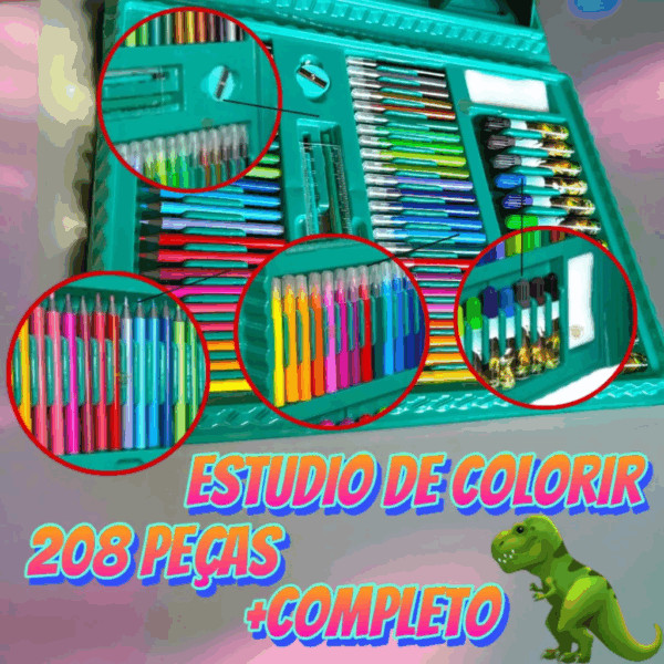 Estojo Maleta 208 Peças Infantil Dinossauro Escolar Pintura - Imagem 2