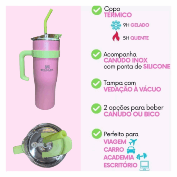 Copo Térmico Garrafa em Aço Inox 1,2 Litros Com Tampa e Canudo Logo Stan BWB-001 - Imagem 8