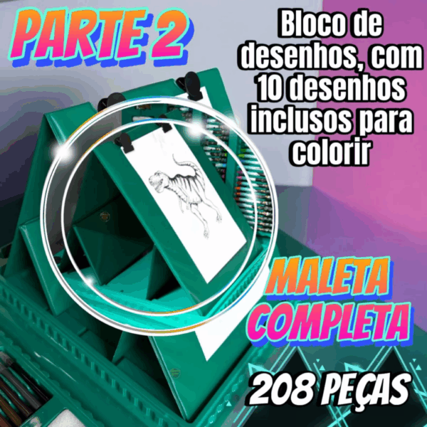 Estojo Maleta 208 Peças Infantil Dinossauro Escolar Pintura - Imagem 5