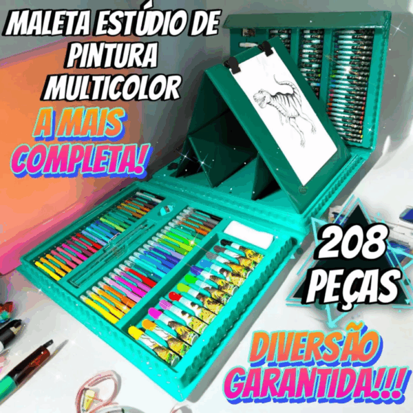 Estojo Maleta 208 Peças Infantil Dinossauro Escolar Pintura - Imagem 8