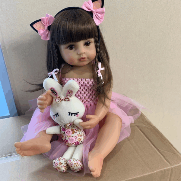 Boneca Bebê Reborn 100% Silicone Menina Original 55cm Coelho - Imagem 6