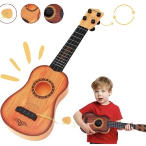 violhao  Brinquedo Ukulele Cordas Aço C/ Palheta Cor Marrom