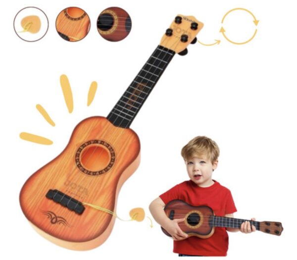 violhao  Brinquedo Ukulele Cordas Aço C/ Palheta Cor Marrom