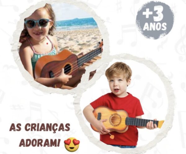 violhao  Brinquedo Ukulele Cordas Aço C/ Palheta Cor Marrom - Imagem 6