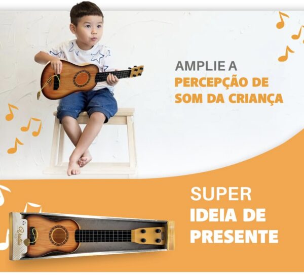 violhao  Brinquedo Ukulele Cordas Aço C/ Palheta Cor Marrom - Imagem 2