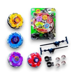 Kit 4 Beyblade Metal Led + Lançador + Arena Azul/vermelho Brinquedo Infantil Menino