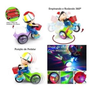 Brinquedo Com Luzes e Sons Menino e Menina na Bicicleta Infantil Musical Eletrônico Empina Bate e Volta Divertido
