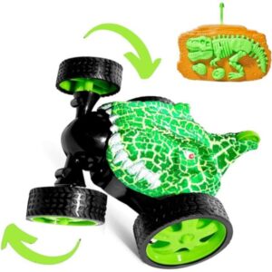 Carrinho de Controle Infantil de Dinossauro com Luz Resistente Gira 360º Stunt Car Carro Maluco Recarregável Menino